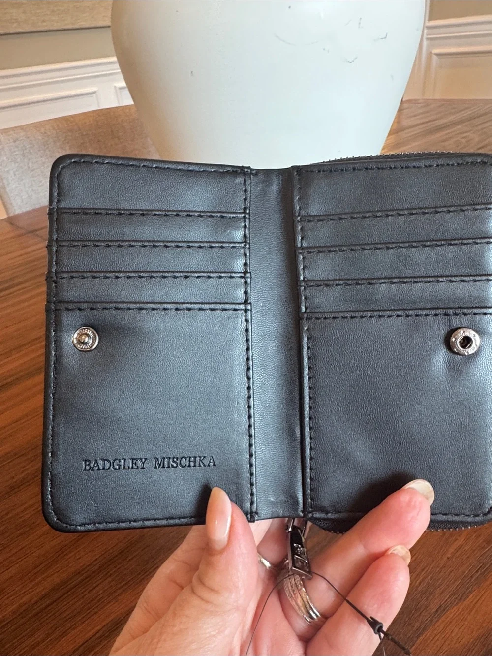 Badgley Mischka Black Croc-Embossed Zip Wallet with Silver Logo
